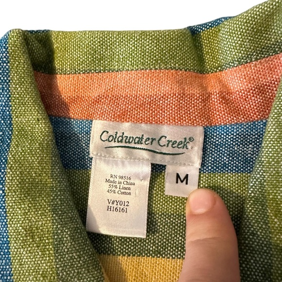 Coldwater Creek Rainbow Striped Linen Blend Shirt Jacket Shacket Button Up Sz M - Picture 3 of 8